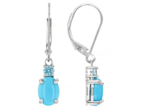 Blue Sleeping Beauty Turquoise with 0.22ctw Swiss Blue Topaz Rhodium Over Sterling Silver Earrings