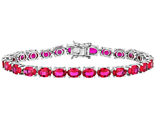 19.00ctw Oval Lab Created Ruby Rhodium Over Sterling Silver Tennis Bracelet - Size 8