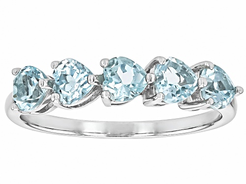 0.85ctw Heart Aquamarine Rhodium Over Sterling Silver Band Ring - Size 8