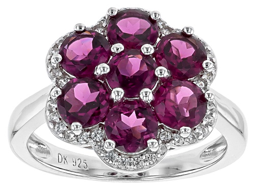 2.49ctw Raspberry Rhodolite with 1.79ctw Round White Zircon Rhodium Over Sterling Silver Ring - Size 6