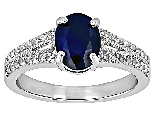 1.80ct Sapphire with 0.30ctw Lab Created White Sapphire Rhodium Over Sterling Silver Ring - Size 6