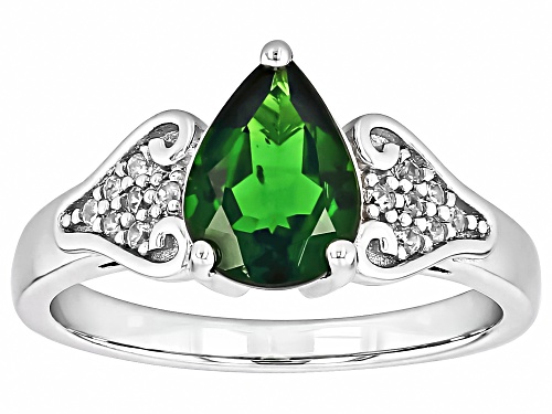 1.15ct Chrome Diopside With 0.05ctw White Zircon Rhodium Over Sterling Silver Ring - Size 6