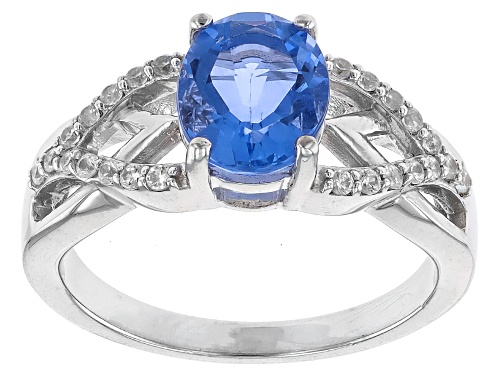 1.94ct Oval Color Change Fluorite With 0.20ctw White Zircon Rhodium Over Sterling Silver Ring - Size 8