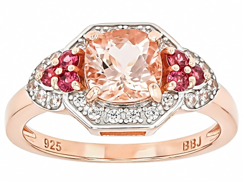 1.15ct Morganite, 0.30ctw Rhodolite, 0.26ctw White Zircon 18k Rose Gold Over Sterling Silver Ring - Size 6
