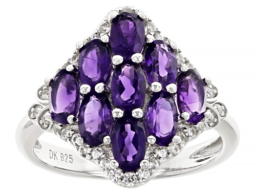 1.61ctw African Amethyst with 0.23ctw White Zircon Rhodium Over Sterling Silver Ring - Size 9