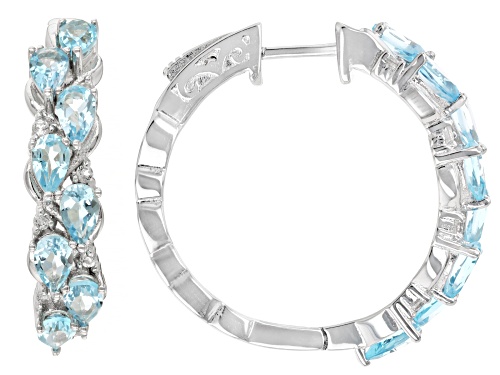 3.67ctw Swiss Blue Topaz With 0.27ctw White Topaz Rhodium Over Sterling Silver Hoop Earrings