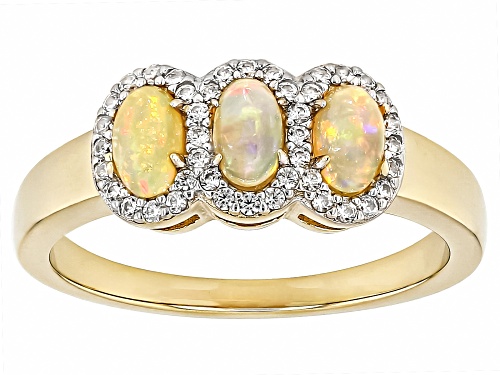 5x3mm Honey Color Ethiopian Opal, 0.28ctw White Zircon 18k Yellow Gold Over Sterling Silver Ring - Size 8