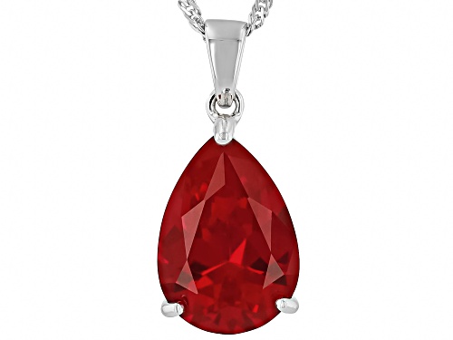 7.08ct Pear Lab Created Ruby Rhodium Over Sterling Silver Pendant With Chain