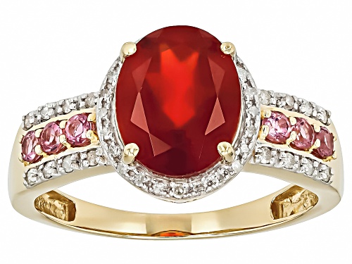 2.68ct Hessonite Garnet, 0.24ctw Color Shift Garnet With 0.13ctw White Diamond 10k Yellow Gold Ring - Size 7