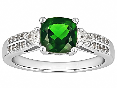 1.35ct Chrome Diopside With 0.36ctw White Zircon Rhodium Over Sterling Silver Ring - Size 9