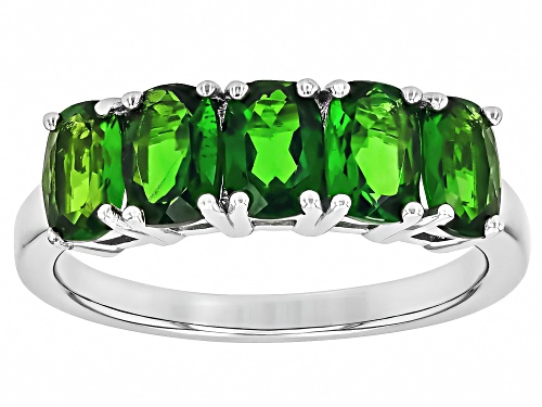 1.90ctw Rectangular Cushion Chrome Diopside Rhodium Over Sterling Silver 5-Stone Ring - Size 6