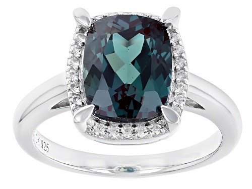 3.23ct Lab Created Alexandrite With 0.16ctw White Zircon Rhodium Over Sterling Silver Ring - Size 8