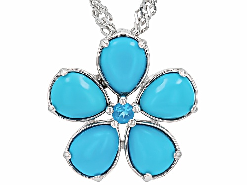 5x4mm Sleeping Beauty Turquoise With 0.03ct Neon Apatite Rhodium Over Silver Pendant With Chain