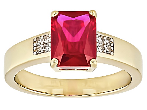 2.25ct Lab Created Ruby With 1.02ctw White Zircon 18k Yellow Gold Over Sterling Silver Ring - Size 10
