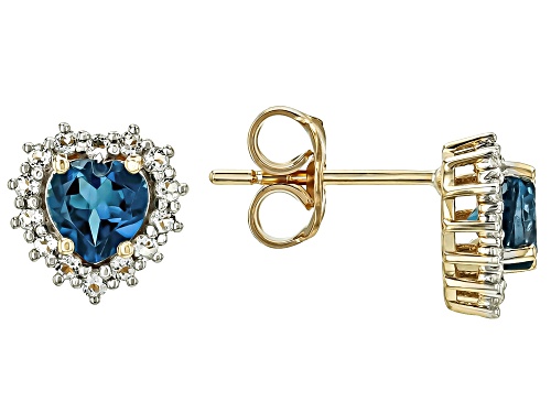 0.95ctw London Blue Topaz With 0.20ctw White Topaz 10k Yellow Gold Earrings