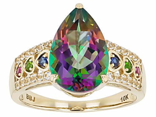 4.43ctw Multi Gemstone 10k Yellow Gold Ring - Size 6