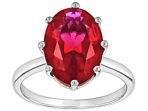 5.70ct Oval Lab Created Ruby Rhodium Over Sterling Silver Solitaire Ring - Size 9