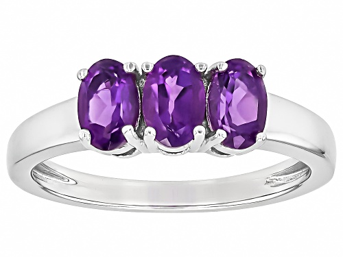 0.99ctw Oval African Amethyst Rhodium Over Sterling Silver 3-Stone Ring - Size 10