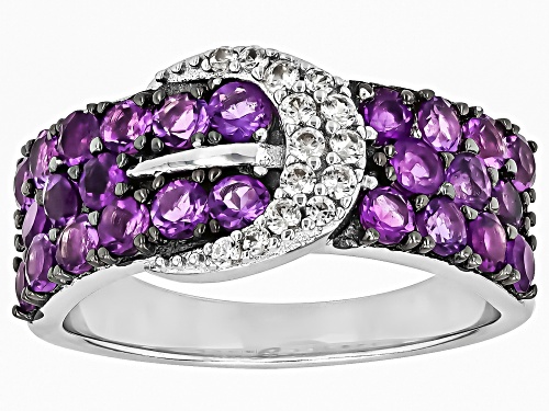 1.55ctw African Amethyst With 0.19ctw White Zircon Rhodium Over Silver Buckle Ring - Size 6