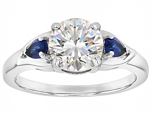 2.55ct Strontium Titanate With 0.27ctw Lab Blue Created Sapphire Rhodium Over Sterling Silver Ring - Size 9