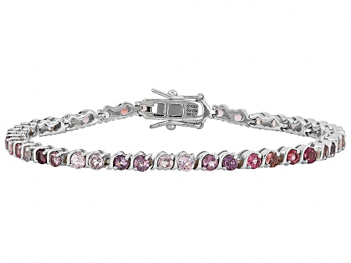 4.97ctw Round Multi Color Spinel Rhodium Over Sterling Silver Tennis Bracelet - Size 8