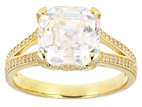 5.56ct Strontium and .66ctw White Zircon 18K Yellow Gold Over Silver Ring - Size 8