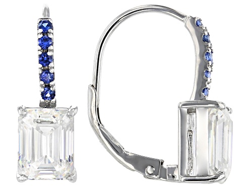 4.20ctw Strontium Titanate and .15ctw Blue Sapphire Rhodium Over Silver Earrings