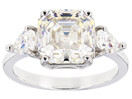 5.75ctw Asscher Cut and Pear Shape Strontium Titanate Rhodium Over Silver Ring - Size 10