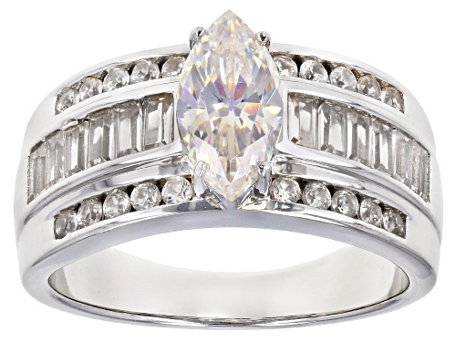 1.25ct Marquise Strontium Titanate and 1.06ctw White Zircon Rhodium Over Silver Ring - Size 8