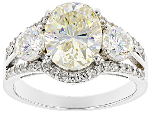 4.65ctw Oval and Round Strontium Titanate and .40ctw Zircon Rhodium Over Silver Ring - Size 7