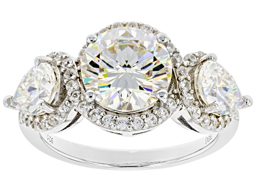 4.55ctw Round and Pear Strontium Titanate with .51ctw Zircon Rhodium Over Silver Ring - Size 9