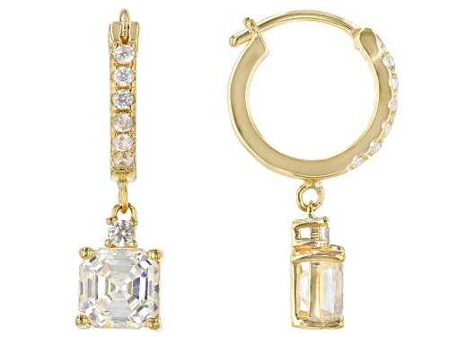 Photo of 2.80CTW ASSCHER FABULITE STRONTIUM TITANATE AND WHITE ZIRCON 18K YELLOW GOLD OVER SILVER EARRINGS