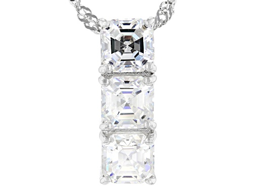 2.10ctw Asscher Cut Strontium Titanate Rhodium Over Silver Pendant and Singapore Chain