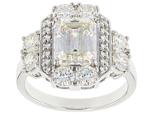 Photo of 5.22CTW EMERALD CUT & ROUND FABULITE STRONTIUM TITANATE WITH WHITE ZIRCON RHODIUM OVER SILVER RING - Size 11
