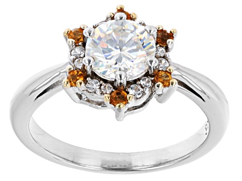 1.10ct Strontium Titanate and White Zircon with Citrine Rhodium Over Silver Ring - Size 7