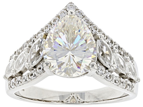 3.00ct Pear Shape Candlelight Strontium Titanate & Zircon Rhodium Over Silver Ring - Size 5