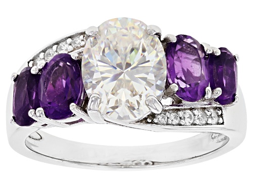 Photo of 2.25CT OVAL FABULITE STRONTIUM TITANATE & AFRICAN AMETHYST & ZIRCON RHODIUM OVER SILVER RING - Size 7