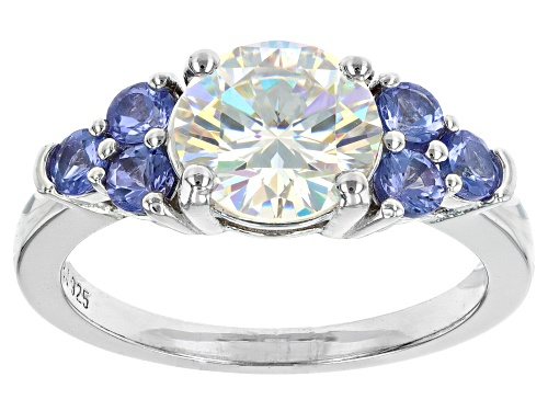 Photo of 2.85CT ROUND BILLIANT CUT FABULITE STRONTIUM TITANATE & TANZANITE RHODIUM OVER SILVER RING - Size 6
