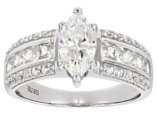 1.25ct Marquise Cut Strontium Titanate & White Zircon Rhodium Over Silver Ring - Size 7