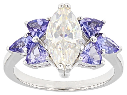 Photo of 2.25ct Marquise Cut Strontium Titanate & Tanzanite Rhodium Over Silver Ring - Size 9