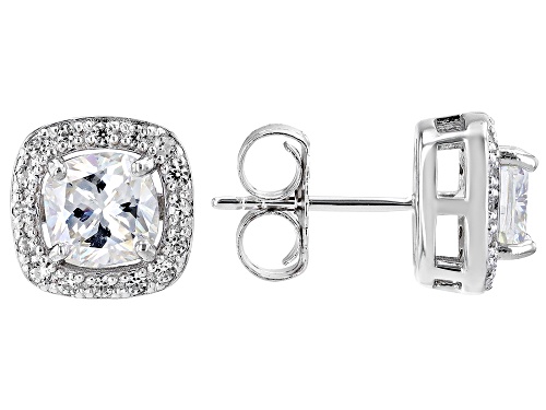 2.70ctw Cushion Cut Strontium Titanate & Round Zircon Rhodium Over Silver Earrings