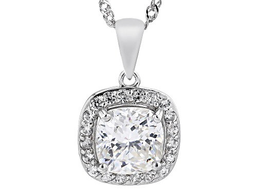 3.25ct Cushion Cut Strontium Titanate & Round Zircon Silver Pendant & Chain