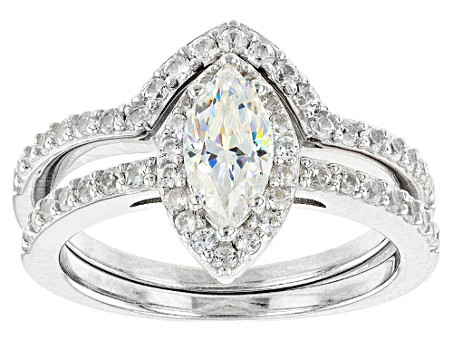 .80ct Marquise Strontium & White Zircon Rhodium Over Sterling Silver Ring with Band - Size 9