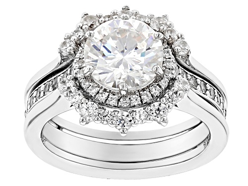 2.50CT STRONTIUM TITANATE & 1.12CTW WHITE ZIRCON RHODIUM OVER SILVER RING WITH GUARD - Size 9