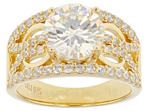 3.50CT STRONTIUM TITANATE & WHITE ZIRCON 18K YELLOW GOLD OVER SILVER RING - Size 6