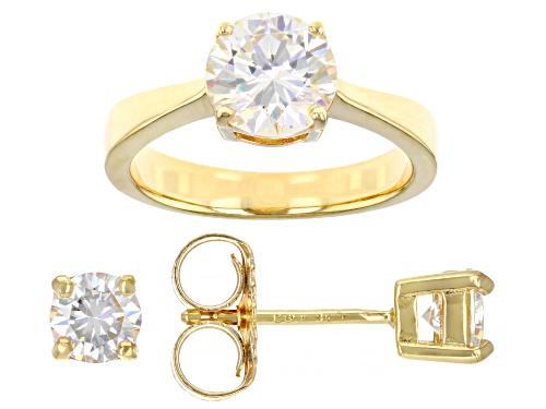 3.90ctw Strontium Titanate 18K Yellow Gold Over Silver Ring & Earring Set