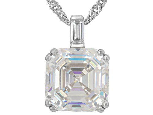 6.25ct Asscher Cut Strontium Titanate & White Zircon Rhodium Over Silver Pendant With Chain