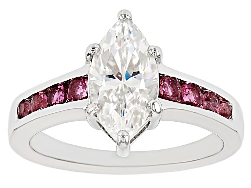 2.25CT MARQUISE CUT STRONTIUM TITANATE & 0.32CTW LAB BIXBITE RHODIUM OVER SILVER RING - Size 8