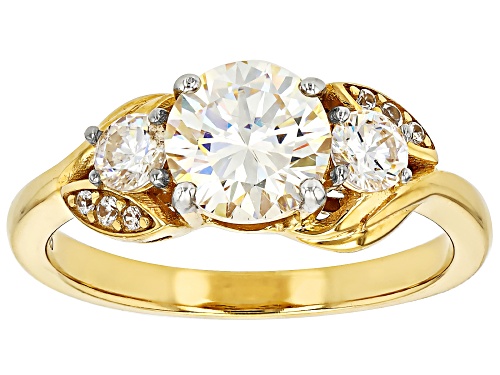 2.23CTW ROUND STRONTIUM TITANATE & ZIRCON 18K YELLOW GOLD OVER SILVER RING - Size 9