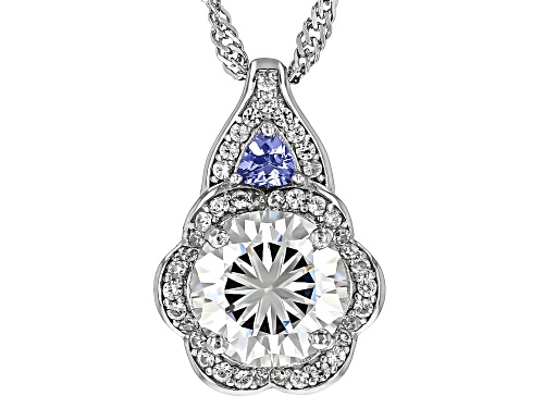 2.50CT STRONTIUM TITANATE, TANZANITE & ZIRCON RHODIUM OVER SILVER PENDANT & CHAIN